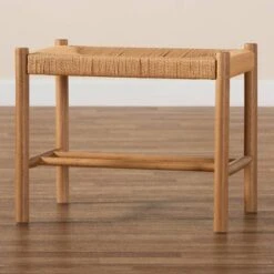 Saura Wood Hemp Accent Bench Oak Brown - Baxton Studio -Home Furniture Shop-Baxton Studio GUEST 8b702ed0 618c 4e66 8d8f 1e91945b9c7c