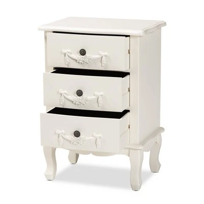 Callen Wood 3 Drawer Nightstand White - Baxton Studio 4 Callen Wood 3 Drawer Nightstand White - Baxton Studio - Image 2
