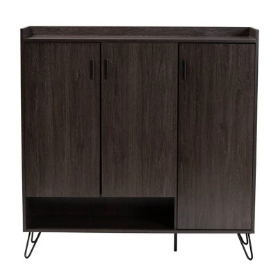 Baldor Wood 3 Door Shoe Cabinet Dark Brown - Baxton Studio 5 Baldor Wood 3 Door Shoe Cabinet Dark Brown - Baxton Studio - Image 3