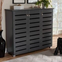 3 Door Adalwin Wooden Entryway Shoe Storage Cabinet Gray - Baxton Studio