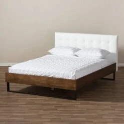 King Mitchell Rustic Industrial Walnut Wood And Faux Leather Metal Platform Bed White - Baxton Studio 15 King Mitchell Rustic Industrial Walnut Wood And Faux Leather Metal Platform Bed White - Baxton Studio -Home Furniture Shop-Baxton Studio GUEST 8d2d1efe 6e18 46e2 8781 aea935a242f1