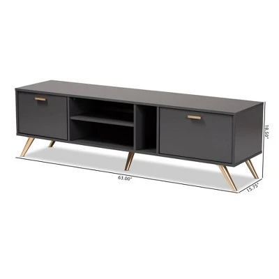 Kelson Wood TV Stand For TVs Up To 55" Dark Gray/Gold - Baxton Studio 7 Kelson Wood TV Stand For TVs Up To 55" Dark Gray/Gold - Baxton Studio - Image 5
