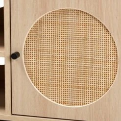 Ardon Bohemian Wood And Metal 2 Door Natural Rattan TV Stand For TVs Up To 40" Light Brown/Black - Baxton Studio -Home Furniture Shop-Baxton Studio GUEST 8db65381 408d 4c9f 8131 66d1bf3c5171