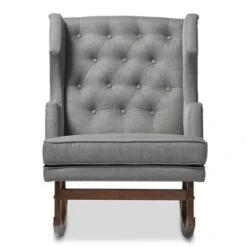Iona Mid - Century Retro Modern Fabric Upholstered Button - Tufted Wingback Rocking Chair - Gray - Baxton Studio