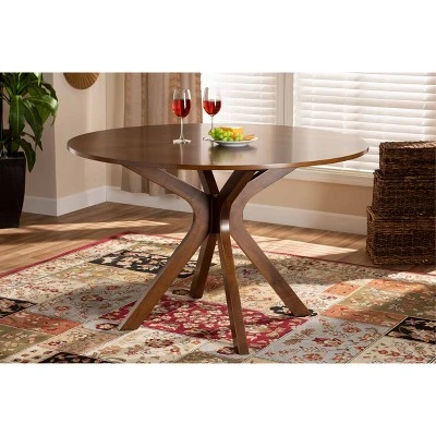 48" Kenji Wide Round Wood Dining Table Walnut - Baxton Studio 6 48" Kenji Wide Round Wood Dining Table Walnut - Baxton Studio - Image 4