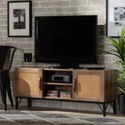 Veanna Bohemian Natural Wood And Metal 2 Door Synthetic Rattan TV Stand For TVs Up To 40" Brown/Black - Baxton Studio -Home Furniture Shop-Baxton Studio GUEST 8e937aa0 16c1 4579 a009 a215ecc729ba