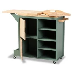 Dorthy Two-Tone Wood Kitchen Cart Green/Natural - Baxton Studio