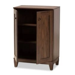 2 Door Nissa Wood Shoe Storage Cabinet Walnut Brown - Baxton Studio