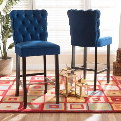 2pc Daphne Velvet Fabric Upholstered And Wood Counter Height Barstool Set - Baxton Studio 7 2pc Daphne Velvet Fabric Upholstered And Wood Counter Height Barstool Set - Baxton Studio - Image 5