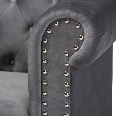 Emma Velvet Upholstered Button Tufted Chesterfield Sofa - Baxton Studio 7 Emma Velvet Upholstered Button Tufted Chesterfield Sofa - Baxton Studio - Image 5