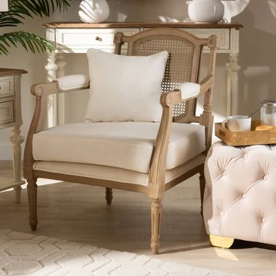 Clemence Upholstered Whitewashed Wood Accent Chair Ivory/Oak - Baxton Studio 5 Clemence Upholstered Whitewashed Wood Accent Chair Ivory/Oak - Baxton Studio - Image 3