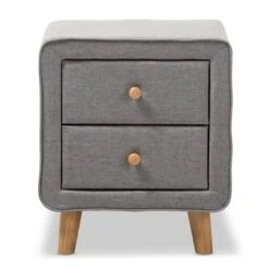 Jonesy Mid - Century Fabric Upholstered 2 - Drawer Nightstand - Gray - Baxton Studio