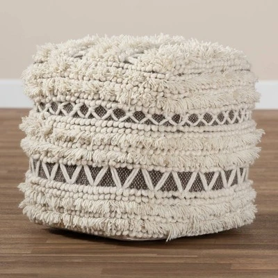 Vesey Handwoven Wool Moroccan Inspired Pouf Ottoman Beige/Brown - Baxton Studio 5 Vesey Handwoven Wool Moroccan Inspired Pouf Ottoman Beige/Brown - Baxton Studio - Image 3