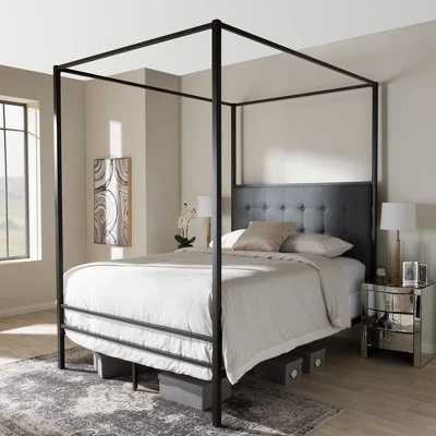 Queen Eleanor Vintage Industrial Finished Metal Canopy Bed Black - Baxton Studio 9 Queen Eleanor Vintage Industrial Finished Metal Canopy Bed Black - Baxton Studio - Image 7