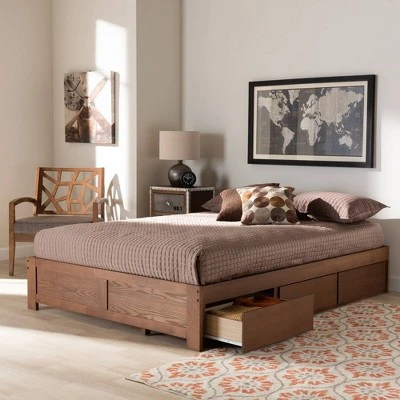 Wren 3 Drawer Storage Bed Frame Walnut - Baxton Studio 10 Wren 3 Drawer Storage Bed Frame Walnut - Baxton Studio - Image 8