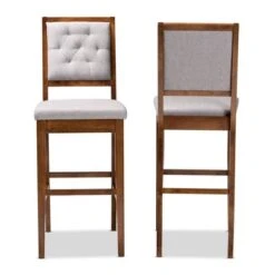 2pc Gideon Fabric Upholstered And Wood Barstool Set Gray/Walnut Brown - Baxton Studio