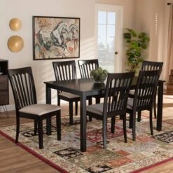 7pc Minette Fabric Upholstered Espresso Wood Dining Set Sand/Dark Brown - Baxton Studio -Home Furniture Shop-Baxton Studio GUEST 90893402 9b79 4475 b182 a882b3b1ea18