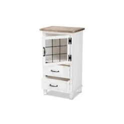 Faron Finished Wood 2 Drawer Storage Cabinet White/Oak Brown - Baxton Studio
