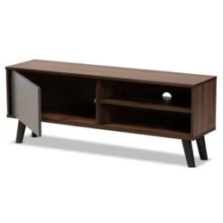 Mallory Two-Tone Wood TV Stand For TVs Up To 50" Gray/Walnut - Baxton Studio