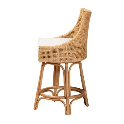 Bella Rattan Counter Stool Natural Brown/White - Baxton Studio 5 Bella Rattan Counter Stool Natural Brown/White - Baxton Studio - Image 3