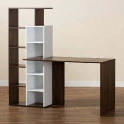 Rowan Two-Tone Wood Storage Computer Desk With Shelves White/Walnut - Baxton Studio -Home Furniture Shop-Baxton Studio GUEST 9152ddaf 4ae6 4394 b2ed a50c645be471
