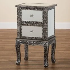 Wycliff Metal And Mirrored Glass 2 Drawer Nightstand Dark Gray/Silver - Baxton Studio -Home Furniture Shop-Baxton Studio GUEST 915a4453 d21e 40d9 821b f9b1a5ad188c