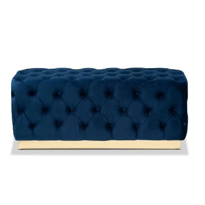 Corrine Velvet Fabric Upholstered And PU Ottoman Gold - Baxton Studio 3 Corrine Velvet Fabric Upholstered And PU Ottoman Gold - Baxton Studio