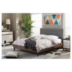 Alinia Mid-Century Retro Modern Fabric Upholstered Walnut Wood Platform Bed - Queen - Baxton Studio 11 Alinia Mid-Century Retro Modern Fabric Upholstered Walnut Wood Platform Bed - Queen - Baxton Studio -Home Furniture Shop-Baxton Studio GUEST 934bcc67 4dd0 474e 9a6a 5ed5843e3783