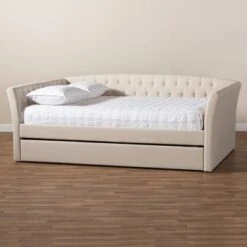 Delora Upholstered Daybed With Trundle Beige - Baxton Studio -Home Furniture Shop-Baxton Studio GUEST 93f7d579 9dec 4b75 b063 bba5e108b395