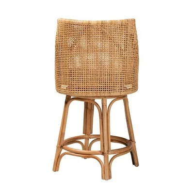 Bella Rattan Counter Stool Natural Brown/White - Baxton Studio 6 Bella Rattan Counter Stool Natural Brown/White - Baxton Studio - Image 4