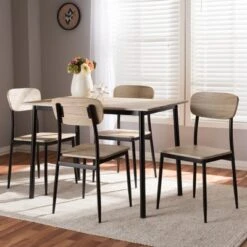 5pc Honore Mid Century Modern Light Wood Finished Matte Frame Dining Set Light Brown - Baxton Studio -Home Furniture Shop-Baxton Studio GUEST 9432dcea 687e 4fec aeeb 4d97012f85f9