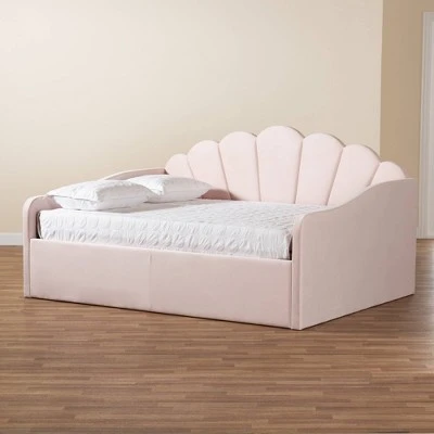 Queen Timila Velvet Fabric Upholstered Daybed Light Pink - Baxton Studio 9 Queen Timila Velvet Fabric Upholstered Daybed Light Pink - Baxton Studio - Image 7