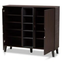 2 Door Idina Mid-Century Wood Shoe Cabinet - Baxton Studio