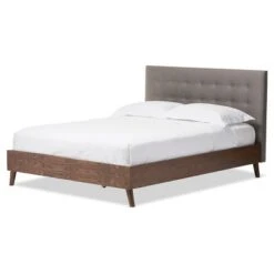 Alinia Mid-Century Retro Modern Fabric Upholstered Walnut Wood Platform Bed - Queen - Baxton Studio 12 Alinia Mid-Century Retro Modern Fabric Upholstered Walnut Wood Platform Bed - Queen - Baxton Studio -Home Furniture Shop-Baxton Studio GUEST 951681c9 9eba 4fe1 897d c101156e592e