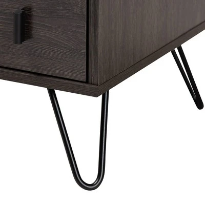 Glover Wood And Metal 2 Drawer Nightstand Brown/Gold - Baxton Studio 8 Glover Wood And Metal 2 Drawer Nightstand Brown/Gold - Baxton Studio - Image 6