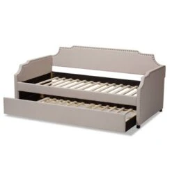 Twin Ally Fabric Upholstered Sofa Daybed With Roll Out Trundle Guest Bed Beige - Baxton Studio -Home Furniture Shop-Baxton Studio GUEST 970b7c77 5eac 49d6 96a4 6189fcfe1589