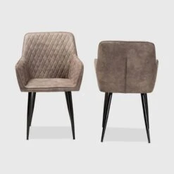 Set Of 2 Belen Imitation Leather Upholstered Metal Dining Chairs Gray/Brown - Baxton Studio