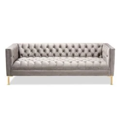 Zanetta Velvet Finished Sofa Gray - Baxton Studio -Home Furniture Shop-Baxton Studio GUEST 978dedc2 8923 4e08 aa93 cf897fbe893c