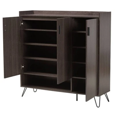 Baldor Wood 3 Door Shoe Cabinet Dark Brown - Baxton Studio 4 Baldor Wood 3 Door Shoe Cabinet Dark Brown - Baxton Studio - Image 2