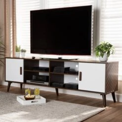 Quinn 2 Door Wood TV Stand For TVs Up To 75" Walnut/White - Baxton Studio -Home Furniture Shop-Baxton Studio GUEST 98157b29 079f 4d1e 8863 b68be9ebfd03