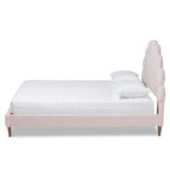 Queen Odille Velvet Seashell Shaped Platform Bed Light Pink/Walnut - Baxton Studio