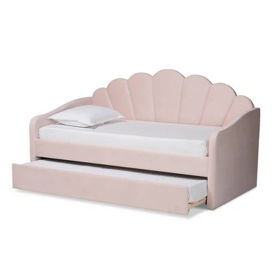 Timila Velvet Fabric Upholstered Daybed With Trundle Light Pink - Baxton Studio 4 Timila Velvet Fabric Upholstered Daybed With Trundle Light Pink - Baxton Studio - Image 2