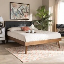 Alke Fabric Upholstered Walnut Finished Platform Bed - Baxton Studio -Home Furniture Shop-Baxton Studio GUEST 98859e18 3543 463f a63d c4e148bb11b3