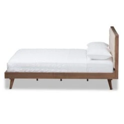 Soloman Mid - Century Modern Fabric And Walnut Finished Wood Platform Bed - Baxton Studio