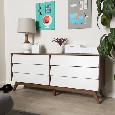 Hildon Mid-Century Modern Wood 6 Drawer Storage Dresser Brown - Baxton Studio 8 Hildon Mid-Century Modern Wood 6 Drawer Storage Dresser Brown - Baxton Studio - Image 6