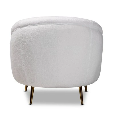 Urian Boucle Upholstered Accent Chair White/Gold - Baxton Studio 5 Urian Boucle Upholstered Accent Chair White/Gold - Baxton Studio - Image 3