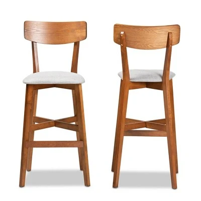 2pc Cameron Wood Counter Height Barstools Gray/Walnut/Brown - Baxton Studio 3 2pc Cameron Wood Counter Height Barstools Gray/Walnut/Brown - Baxton Studio