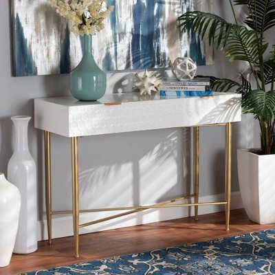 Galia Wood And Metal 1 Drawer Console Table White/Gold - Baxton Studio 9 Galia Wood And Metal 1 Drawer Console Table White/Gold - Baxton Studio - Image 7