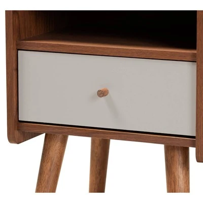 Elario Wood 1 Drawer Nightstand White/Walnut/Brown - Baxton Studio 6 Elario Wood 1 Drawer Nightstand White/Walnut/Brown - Baxton Studio - Image 4