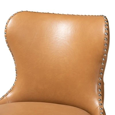 2pc Gradisca Faux Leather And Wood Swivel Counter Stool Set Tan/Walnut Brown - Baxton Studio 4 2pc Gradisca Faux Leather And Wood Swivel Counter Stool Set Tan/Walnut Brown - Baxton Studio - Image 2